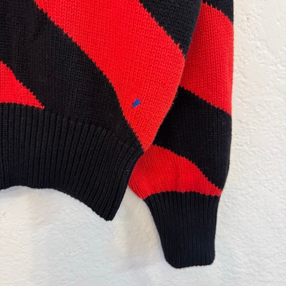 CLARE V. DROP Cotton Cashmere SHOULDER SWEATER BLACK/POPPY Stripe Size Large - Picture 5 of 8